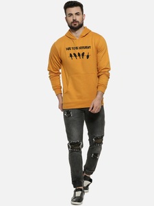 Sudadera con Capucha Color Mostaza para Hombre, Corte Regular, Informal, de Algodón, con Bolsillo, Diseño Estampado, Logotipo Frontal, Ropa de Otoño - Product Image 2