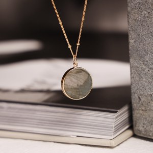 Pendentif disque vintage en labradorite, chaîne satellite plaquée or et argent en argent 925, bijoux de fiançailles pour hommes et femmes - Product Image 4