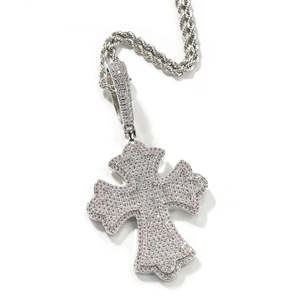 Pendentif Croix Fleury en Argent Sterling 925, entièrement serti de Moissanite VVS, micro-pavé impeccable, style Hip-Hop, breloque religieuse - Product Image 6