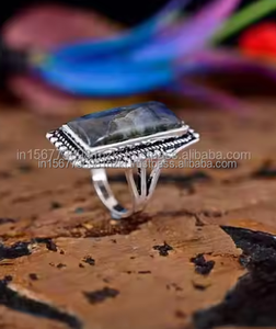 Anillo de aniversario de boda de Plata de Ley 925 más vendido, anillo de sello de barra chapado en rodio, regalo de labradorita azul Natural para ella - Product Image 3