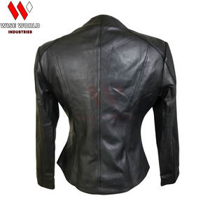 Chaqueta de Mujer Personalizada de Cuero Genuino y Lona Tejida para Invierno, con Cierre y Manga Larga, Acabado de Calidad - Product Image 2