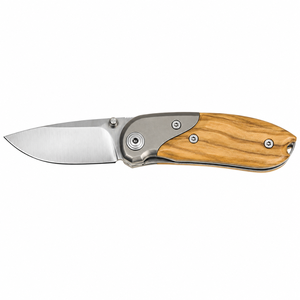 Cuchillos plegables con mango de madera marrón dorado claro, hoja de punta de gota plateada, clip de metal para bolsillo y pomo de pulgar para uso diario al aire libre - Product Image 3