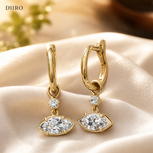Bezel Marquise Cut Diamond <b>Hoop</b> <b>Earrings</b> Luxury 18K Yellow Gold Plated Women's Jewelry - Product Image 1