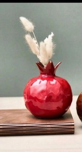 Ceramic Pomegranate <b>Vase</b> Set <b>Red</b> and Brown Glazed Contemporary Tabletop Decor 4-8 Inches - Product Image 4