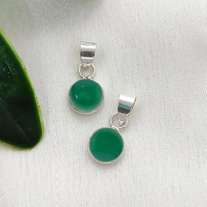 Green Onyx 7mm Round Bezel <b>Charms</b> Handmade Cabochon Cut Green Onyx Bezel Set <b>Charms</b> with Bail <b>Silver</b> Plated <b>Charms</b> - Product Image 1