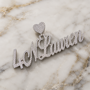 Pendentifs personnalisés en argent sterling 925 plaqué or avec nom en cursive, fermoir cœur, cristaux étincelants, style hip-hop, cadeau unisexe - Product Image 5