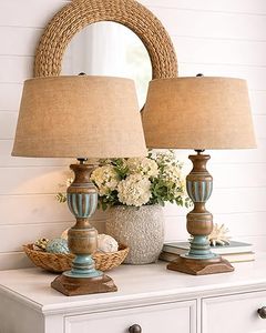 Vintage Wooden Table Lamp Burlap Shade Accent Floor Lamp Rustic Farmhouse <b>Bedside</b> <b>Reading</b> <b>Light</b> - Product Image 5