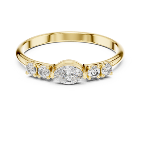 Bague de fiançailles en or jaune avec sept pierres de moissanite taille marquise pour femme, bague minimaliste pour mariage, anniversaire ou promesse - Product Image 3