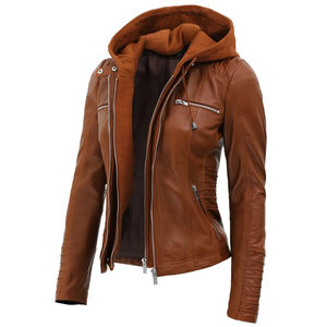 Veste en cuir unie pour femme, très vendue, avec design respirant et teinture unie, logo personnalisé OEM, pour l'hiver - Product Image 5
