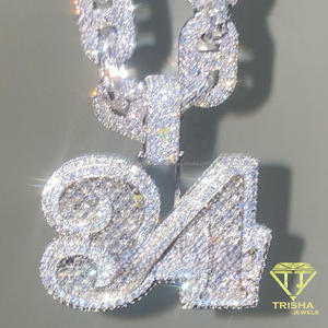 Trendy Iced Out Numeric Pendant <b>Necklace</b> With Heavy Cuban Link <b>Chain</b> Moissanite Hip Hop Jewelry For Men - Product Image 6