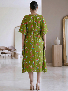 Caftán de Maternidad con Estampado Floral Verde, Cuello de Algodón, Manga Kimono, Ropa Cómoda para Lactancia, Uso Diario, Conjuntos de Mujer para Verano - Product Image 4