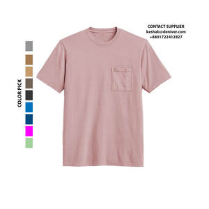 Verano 100% algodón orgánico suave sólido manga corta Jersey cuello redondo bolsillo delantero camiseta hombres camiseta mejor precio camisetas - Product Image 3