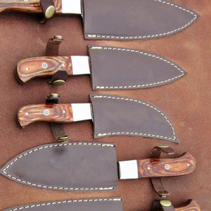 Ensemble de 7 couteaux de chef en acier Damas faits à la main avec manches en bois brun, pour la cuisine professionnelle, la découpe et le hachage - Product Image 5