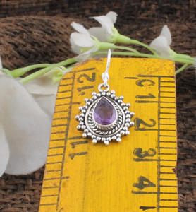 Boucles d'oreilles pendantes de luxe en argent sterling 925 avec améthyste naturelle, pierre de naissance de février authentique, bijoux de mariage et de fête unisexe - Product Image 5