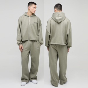 Oversized Boxy <b>Hooded</b> <b>Zip</b> Hoodie Wide Leg Heavyweight Solid Anti-Bacterial Tracksuit Plus Size Casual Outdoor Winter Men - Product Image 4
