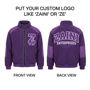 240 GSM Thin Polar Fleece <b>Running</b> <b>Jacket</b> Purple Contrast Panel Custom Tackle Twill Chenille Logo Zip Front Waterproof Breathable - Product Image 1