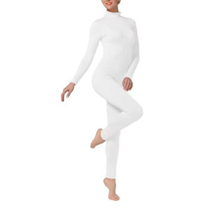 Combinaison longue blanche en maille pour femme, col roulé, taille haute, coupe ajustée, respirante, en coton et élasthanne, style bodycon - Product Image 1
