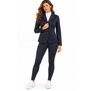 <b>Women's</b> <b>Navy</b> Blue High Waist <b>Leggings</b> and Show Jacket Set with Side Pockets Stylish Matching Sportswear Pair for <b>Women</b> Blazer - Product Image 1