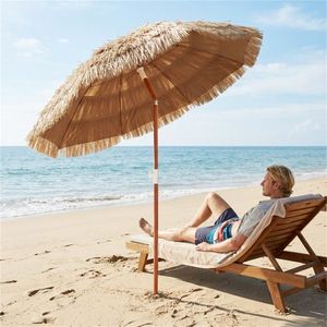 Set di 2 Ombrelloni da Esterno Tropicali Naturali da 1,8 m con Tetto in Paglia e Base con Pulsante di Inclinazione - Product Image 2