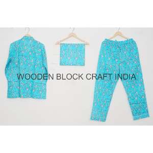 Ensemble de vêtements de détente en coton bleu classique avec motif floral, taille élastique, élégance du lit au brunch pour toutes les saisons, idéal pour l'été - Product Image 4