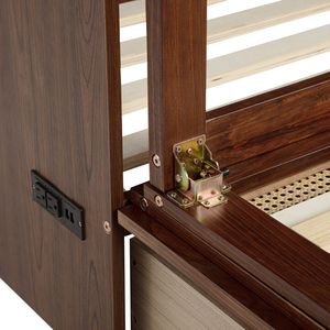 Lit Murphy en bois de pin taille Queen avec station d'alimentation et panneau décoratif en rotin couleur noyer - Product Image 5