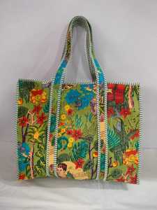 Sac fourre-tout matelassé Kantha à fermeture éclair, sac de shopping en patchwork de coton fait main, sac à bandoulière écologique - Product Image 4