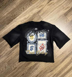 Camiseta de media manga con estampado de diamantes de imitación personalizada multicolor Vintage 100% algodón Boxy Heavyweight Oversize para hombre - Product Image 1