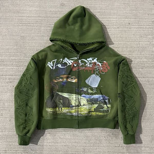 Sudadera con capucha extragrande de algodón pesado, estilo vintage y grunge, con efecto desgastado y roturas, para hombre, de invierno, OEM de fábrica - Product Image 6