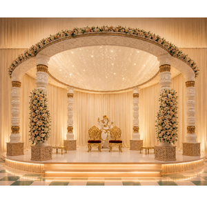 Mandap de mariage hindou de style palais Maharani, pilier doré, finition élégante blanc et or, thème Ganesha, mandap circulaire en fibre décoratif - Product Image 1