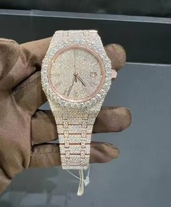 Montre de luxe pour homme en or jaune avec diamants, boîtier rond de 38 mm, verre saphir, mouvement à quartz analogique, bracelet en acier inoxydable, affichage de la date - Product Image 3