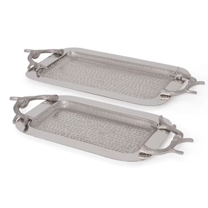 Plateaux de service en aluminium poli faits à la main avec poignées texturées en forme de bois de cerf, plateau décoratif pour servir les aliments, pour la maison et l'hôtellerie - Product Image 1