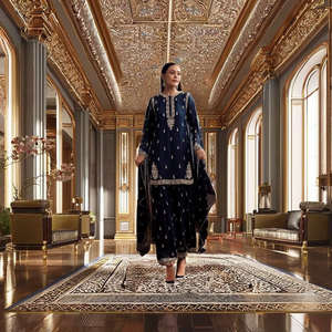 Conjunto de Fiesta Vintage TOP SHARARA DUPATTA ZIMMY CHOO con Bordado de Lentejuelas, Largo hasta la Rodilla - Product Image 2