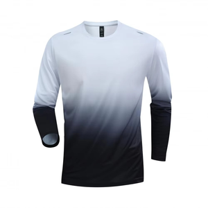 Mens Gradient Long Sleeve Training <b>Shirt</b> Quick Dry <b>Compression</b> Gym Top Sublimation Ombre Running Performance Wear - Product Image 5