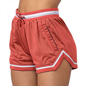 Shorts en maille taille mi-haute pour hommes, gris uni, respirants, taille élastique, sportifs, poches avant, séchage rapide, tissu tissé écologique - Product Image 3