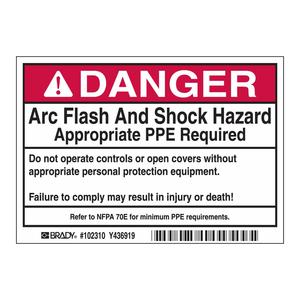 Étiquettes de sécurité Brady Danger Arc Flash Shock Hazard PPE, autocollants durables, fabriqués en Corée pour les zones de travaux électriques - Product Image 1