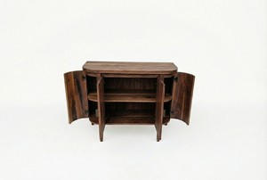 Mueble de Almacenamiento Moderno de Roble Macizo con Laterales Curvos, Consola Redondeada, Aparador Compacto, Ecológico, Resistente al Agua, Color Natural - Product Image 6