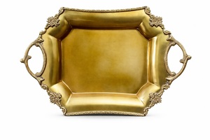 High Selling Rounded Shape <b>Gold</b> Plated Finishing Delicious Food <b>Serving</b> <b>Tray</b> With Brass Border For Indoor And Outdoor usage - Product Image 5