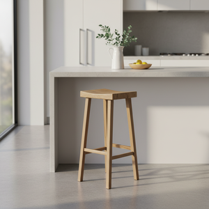 Tabouret de bar moderne en bois de caoutchouc rond - Tabouret haut pour la maison - Product Image 2