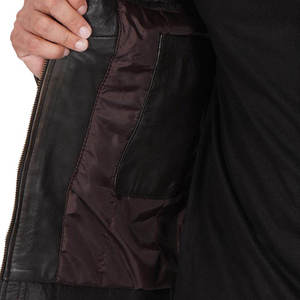 Blouson moto en cuir véritable pour homme, col montant, fermeture éclair, coupe-vent, vêtement d'extérieur décontracté pour l'automne, manches longues, couleur unie - Product Image 3