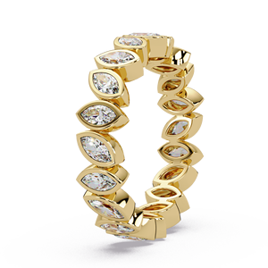 Anillo de compromiso y boda de oro puro de 14K con diamantes de laboratorio de corte marquesa en zigzag, banda de eternidad completa con engaste de bisel, de moda para mujer - Product Image 2