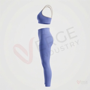 Conjunto de yoga sin costuras para mujer, 2 piezas, top corto con cuello redondo y tirantes finos, leggings de cintura alta y largo completo - Product Image 3