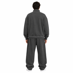 Men's Oversized Baggy <b>Full</b> <b>Zip</b> <b>Sweatshirt</b> Tracksuit Set Heavyweight Cotton Fleece Jogger Pants OEM ODM Manufacturer - Product Image 1