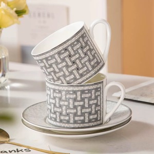 European style woven stripe pattern minimalist ceramic coffee <b>tea</b> <b>cup</b> and <b>saucer</b> set for home and afternoon <b>tea</b> - Product Image 5