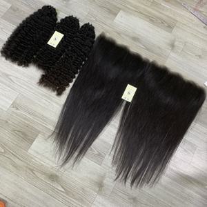 Swiss Lace 13x6 HD Frontal Naturel Droit Birman Bouclés Naturel Cheveux Raides Bundles Trame Extensions Cheveux Humains Bruts Vietnam - Product Image 2