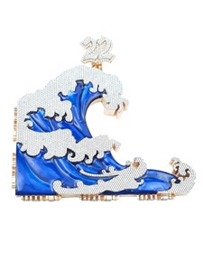 Pendentif Ocean Wave 22 en Moissanite Givrée, Bijou Hip Hop, Émail Bleu, Plaqué Or, Pièce de Luxe Tendance - Product Image 1