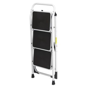 Échelle domestique pliable en 3 étapes avec main courante, en aluminium et acier inoxydable noir et blanc - Product Image 4