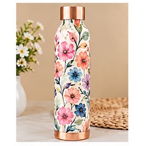 Bohemian Paisley Pattern <b>Metal</b> <b>Water</b> <b>Bottle</b> with Copper Trim Portable Drinkware for Travel - Product Image 5