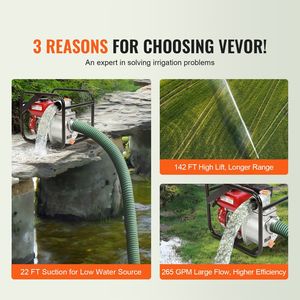Pompa Acqua a Benzina 7HP 265 GPM, Motore a 4 Tempi, Pompa di Trasferimento Fanghi, Sollevamento 142ft, Aspirazione 22ft, per Sistemi di Irrigazione Agricola - Product Image 1