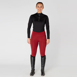 Leggings de equitación de talle alto para mujer, color rojo liso, ajuste ceñido, pantalones de montar con agarre completo y bolsillos - Product Image 4