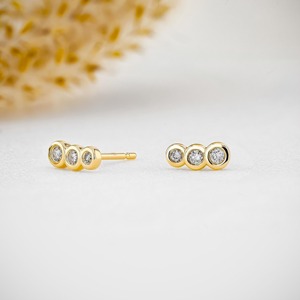 Solid 14K Gold Lab Grown Diamond Trio Bezel Set Stud <b>Earrings</b> for Women-Wedding Anniversary Party Elegant Jewelry - Product Image 1